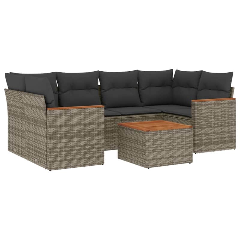 vidaXL Patio Sofa Set with Cushions Outdoor Furniture 7 Piece Poly Rattan