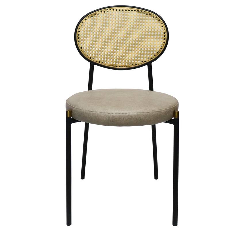Leisuremod Euston Modern Velvet/Leather Dining Chair - Minimalist Wicker Back Accent Chair for Home Living Room & Kitchen