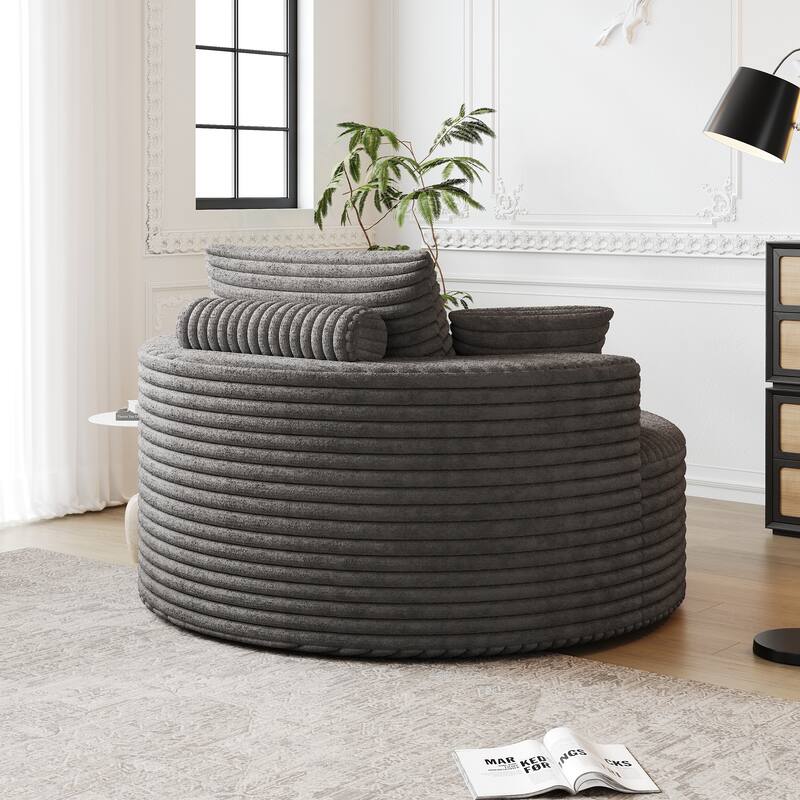 Fluffy Barrel Chair Corduroy Chaise Lounge Single Floor Sofa Armchair Cloud Recliner Chair with Cylindrical Pillow