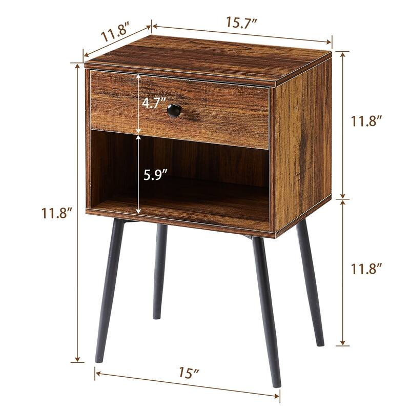 Javlergo Mid-Century Nightstand with 1-Drawer and Open Storage Shelf