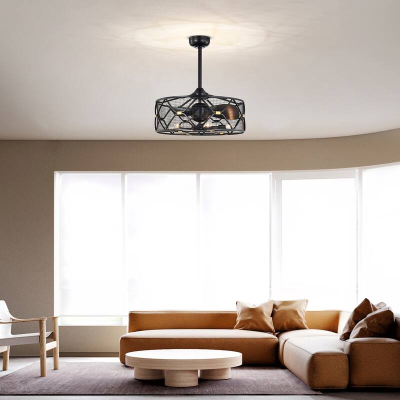 Matte Black 24-inch 6 Lights 3 Blades Lighted Ceiling Fan with Remote