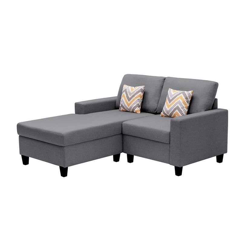 Linen Fabric 2-Seater Reversible Sofa Chaise with Pillows and Interchangeable Legs in Grey