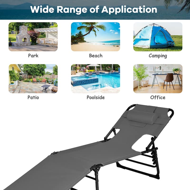 Goplus Outdoor Beach Lounge Chair Folding Chaise Lounge with Pillow - See Details