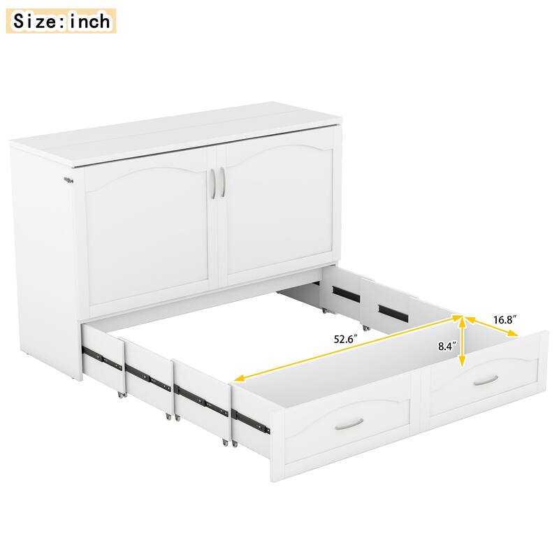 Murphy Bed Wall Bed with drawer and a set of Sockets & USB Ports, Pulley Structure Design