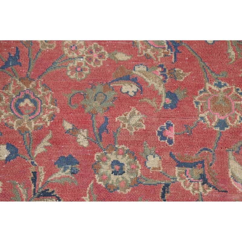 Traditional Pink Mashad Persian Vintage Rug Hand-Knotted Wool Carpet - 9'5"x 12'5"