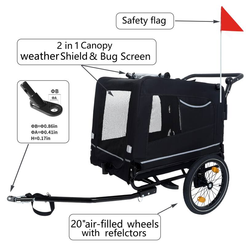 2-In-1 Bike Trailer & Push Cart For Pets-All-Terrain Wheels,Quick Release Wheel,Internal Leash,Holds Pets Up To 88 Lbs