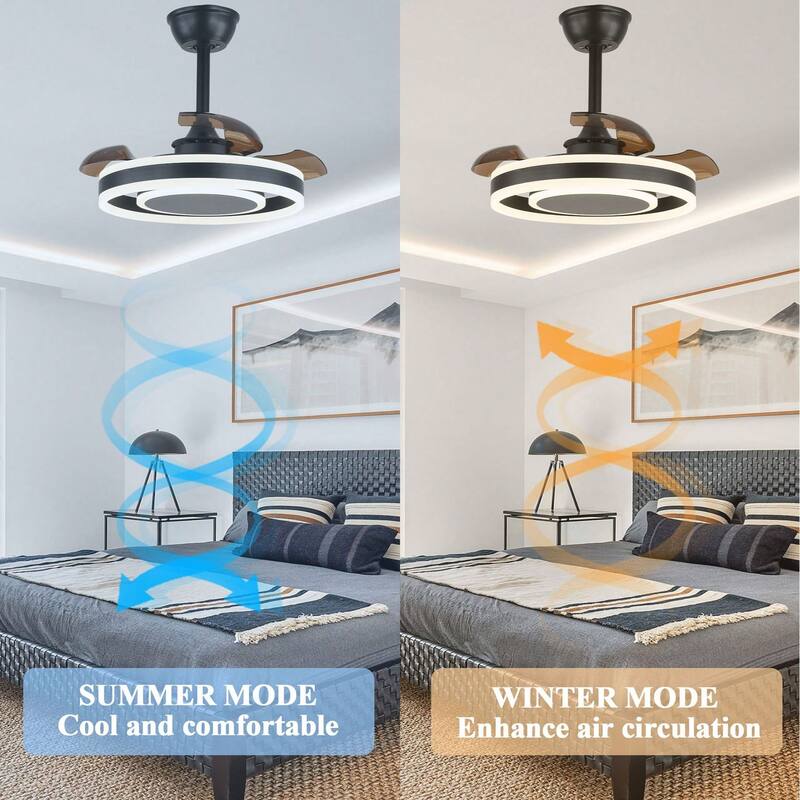 Cusp Barn 22 Inch Modern Retractable Ceiling Fan with Dimmable LED Light and APP Control, Smart 6 Speeds Ceiling Fan for Bedroom
