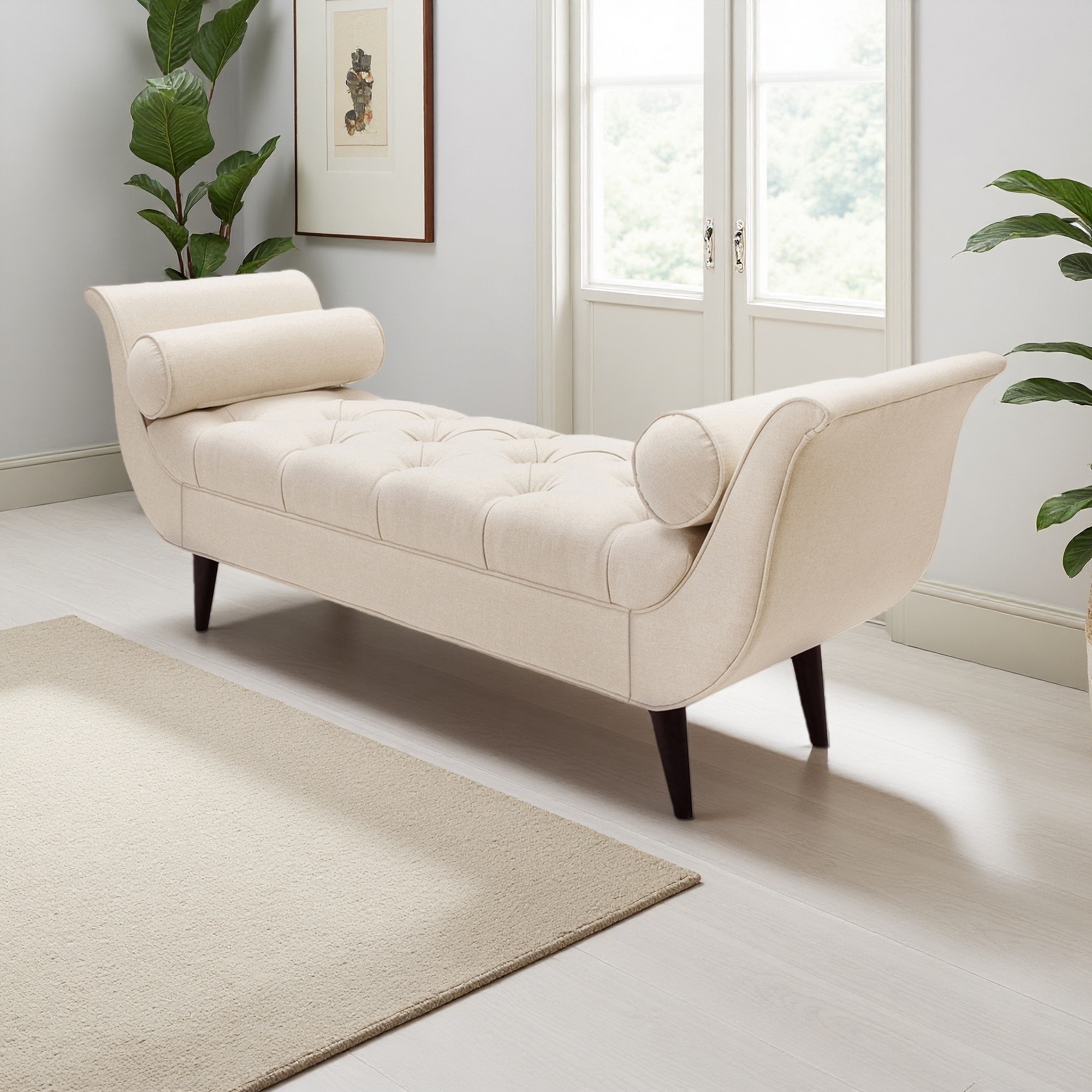 64.5"L Tufted Entryway Bench with Bolster Pillows