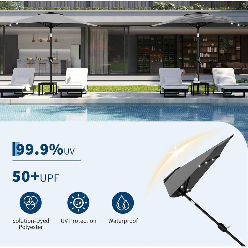 9FT Half Patio Umbrella with Smooth Crank Lift, Shade Canopy for Patio, Backyard, Garden with LED Lights (No Base)