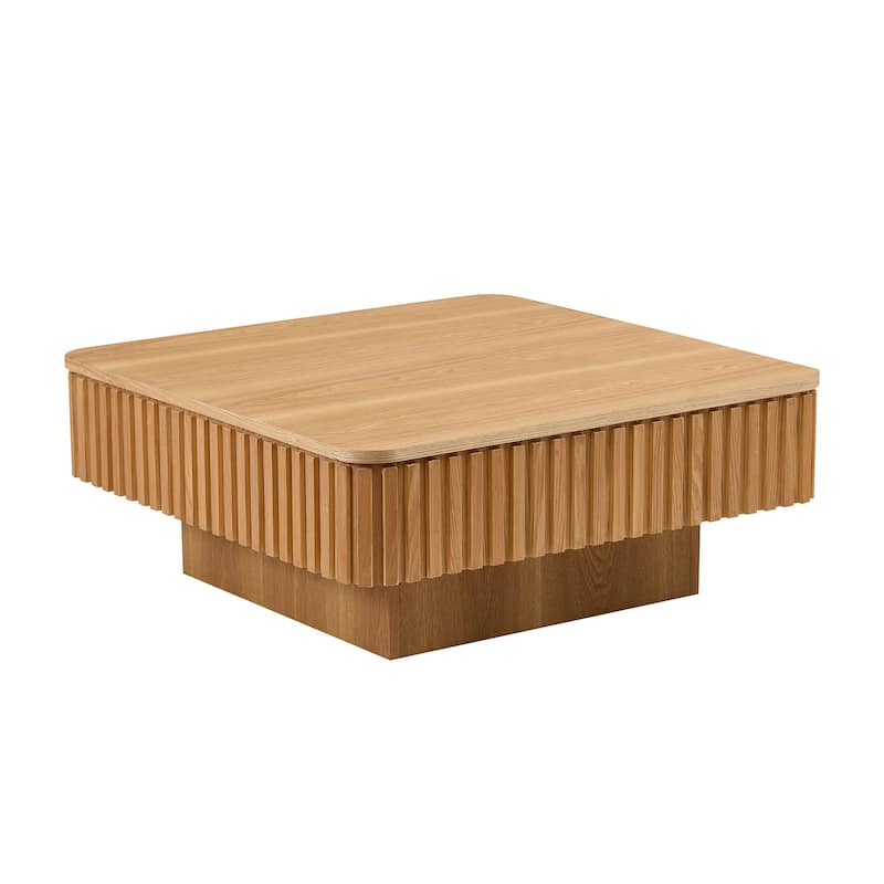 35.43 Inch Modern Handcraft Drum Coffee Table Square Coffee Table for Living Room - Natural Ash