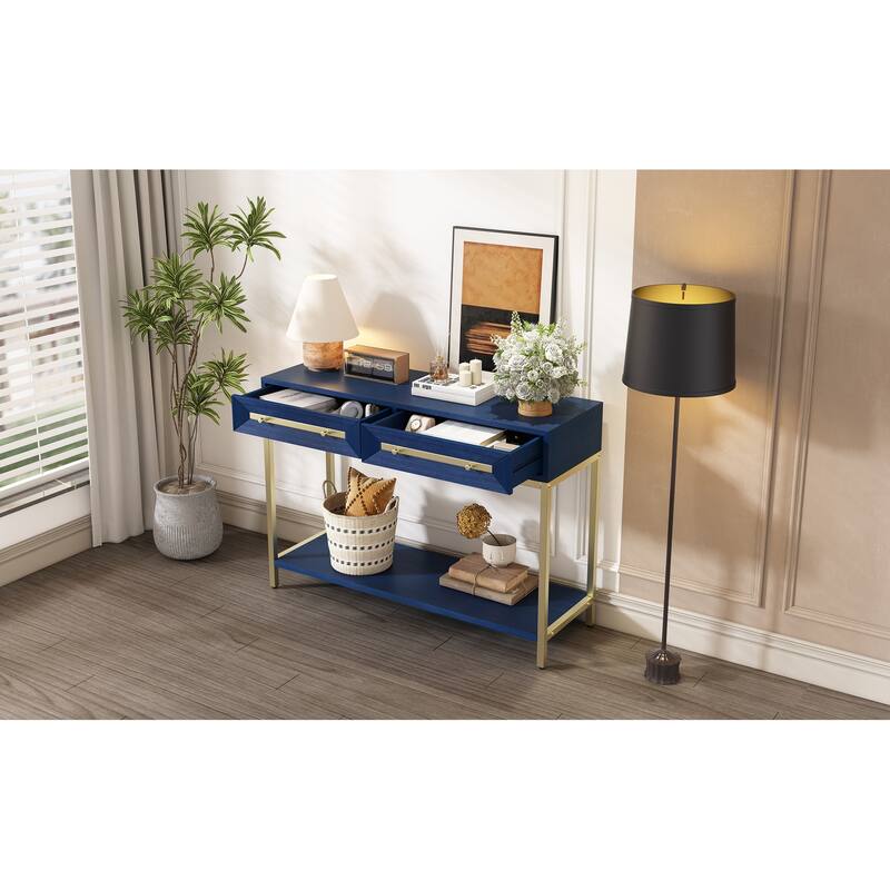 Retro Console Table with Two Drawers - Navy
