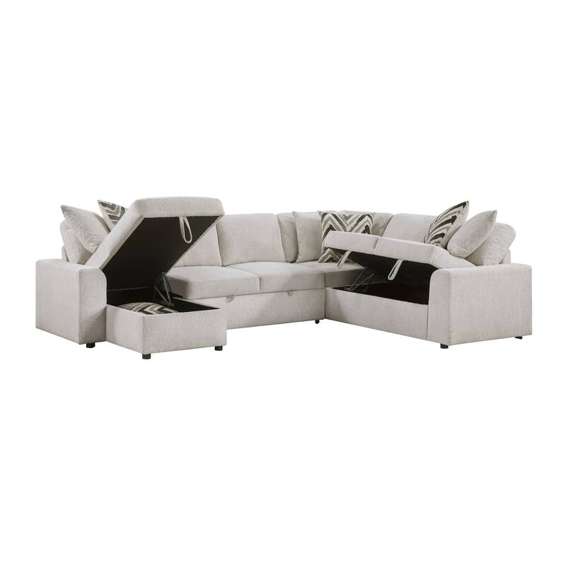 Marseille Chenille 3-Piece Sectional Sofa with Pull-out Bed & Storage