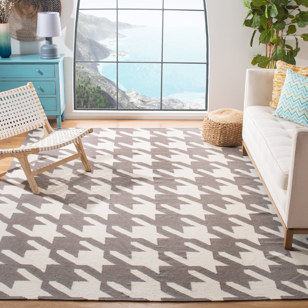 SAFAVIEH Hand-woven Moroccan Reversible Dhurrie Grey Wool Rug