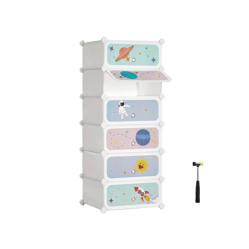 Kids Shoe Storage Solutions with Convenient Doors and Metal Wire Frame Perfect for Playrooms or Entryways - 6-Slot - Cloud White
