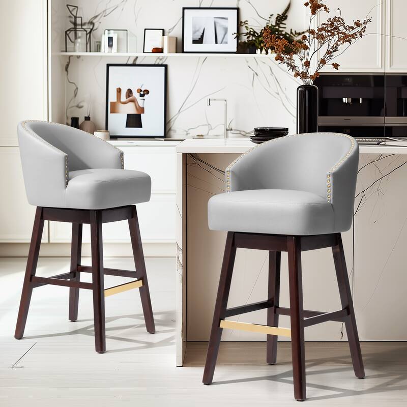 31.9"H Height Solid Wood Swivel Indoor BarStools Set of 2 or 4 - Set of 2 - DarkGrey