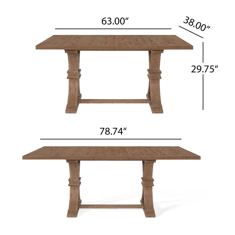 Christopher Knight Home - Rustic Extendable Dining Table with Rubberwood X-Frame Base and Extension Leaf