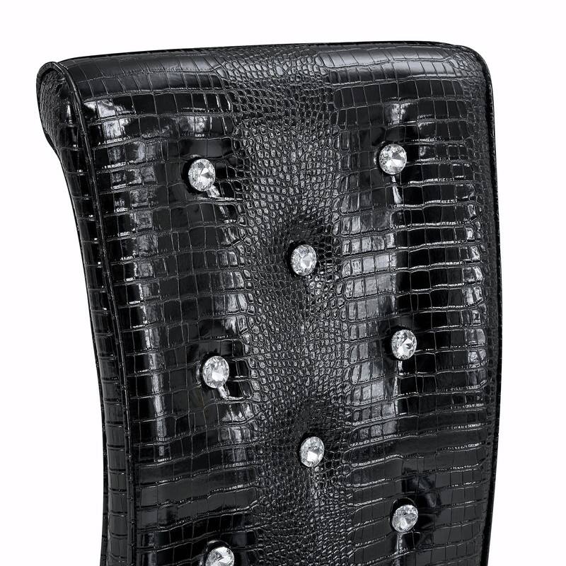 Set of 2 Retro Alligator Skin Upholstered Dining Chairs with Crystal Buckle Design & Faux Leather