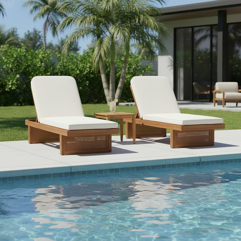Christopher Knight Home - Modern Outdoor Wooden Lounge Chair with PE Rattan and White Cushion with Side Table