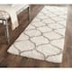 SAFAVIEH Hudson Shag Ogee Trellis 2-inch Thick Area Rug - 2'3" x 16' Runner - Ivory/Grey
