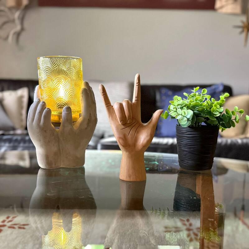 Zeckos Carved Wood Asl Sign Language I Love You Hand Gesture Statue - 7.75 X 3.25 X 2.5 inches