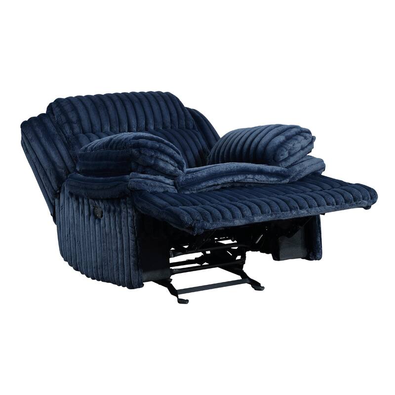 Rexy Manual Glider Reclining Chair, Textured Blue Corduroy, Solid Wood