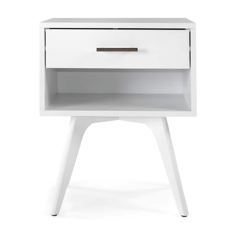 Mid Century Modern One Drawer Nightstand - White Finish