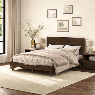 Solid Wood Panel Platform Bed with Headboard