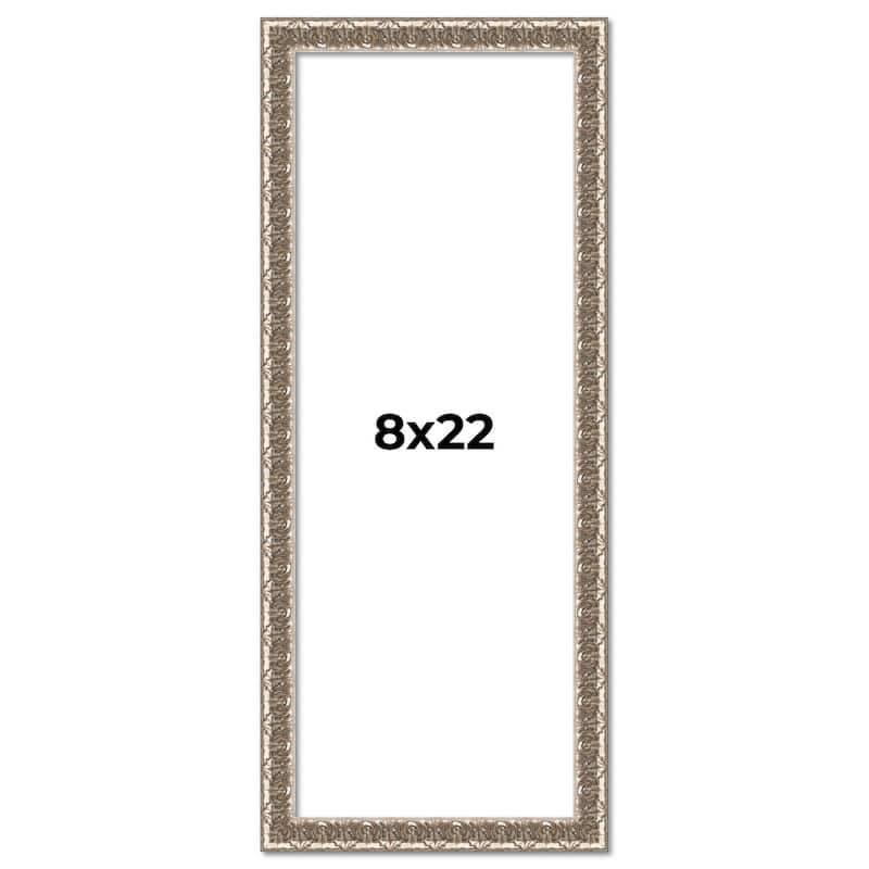 8x22 Frame Silver Versailles Ornate Solid Wood Picture Frame | 1 Inch