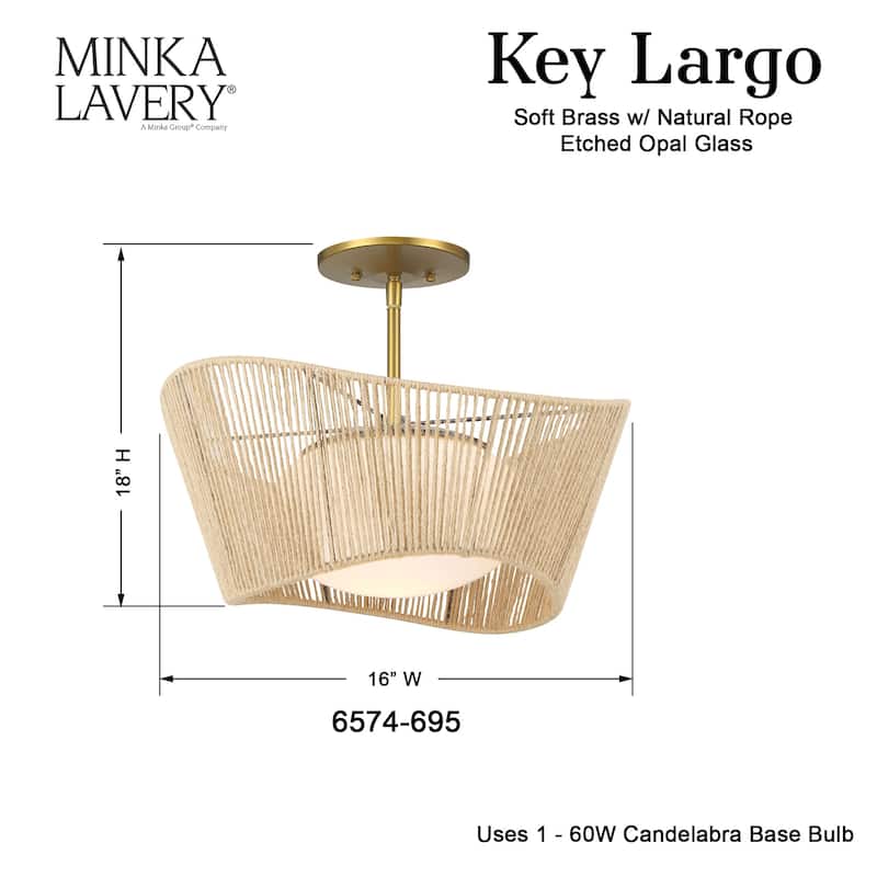 Minka Lavery 6574 Key Largo 1 Light 16" Wide Semi-Flush Ceiling