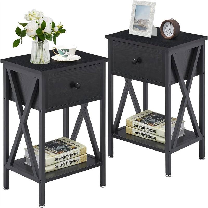 Nightstands Set of 2 Modern Bedside End Tables Dark Black - Black
