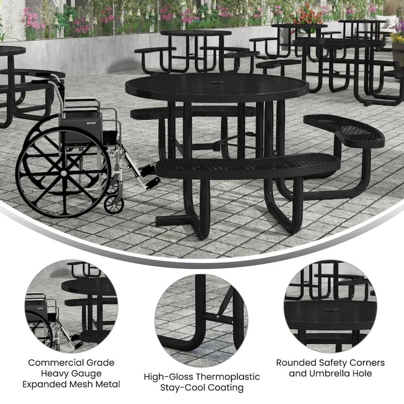 46" Round Wheelchair Accessible Metal Picnic Table with Ground Anchors - 82.5"W x 82.5"D x 29"H