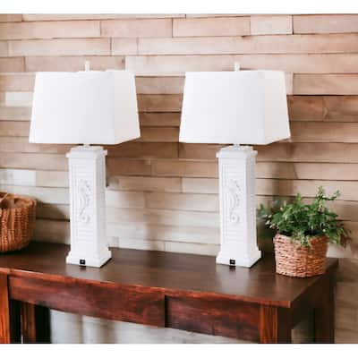 HomeRoots Set of 2 White Seahorse Shutter Base Table Lamps - 14 W x 32 D x 12 H