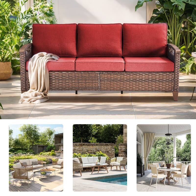 Outdoor Wicker 3 Seater Sofa with Deep Seating