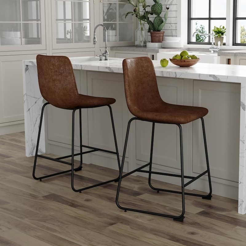 Set Of 2 Suede Bar Chairs,Comfortable Stools Suitable For Industrial And Vintage Style Settings, 17.7*14.5*37 Inches