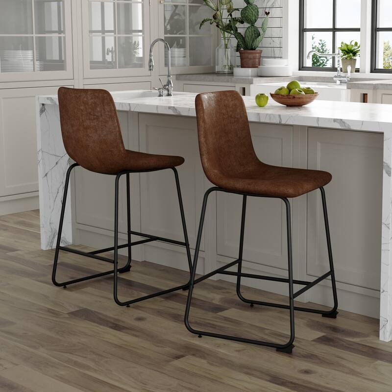 Set of 2 Modern Minimalist Style PU Material Bar Stools - Black, suitable for kitchen, bar, and modern home design