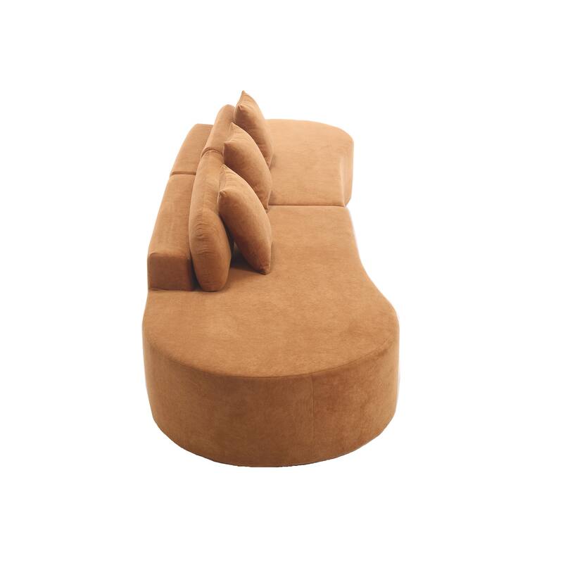 Modern Curved Modular Sectional Sofa, Terrycloth 4 Seater Cloud Boneless Couch, Upholstered Round Couch with 3 Pillows