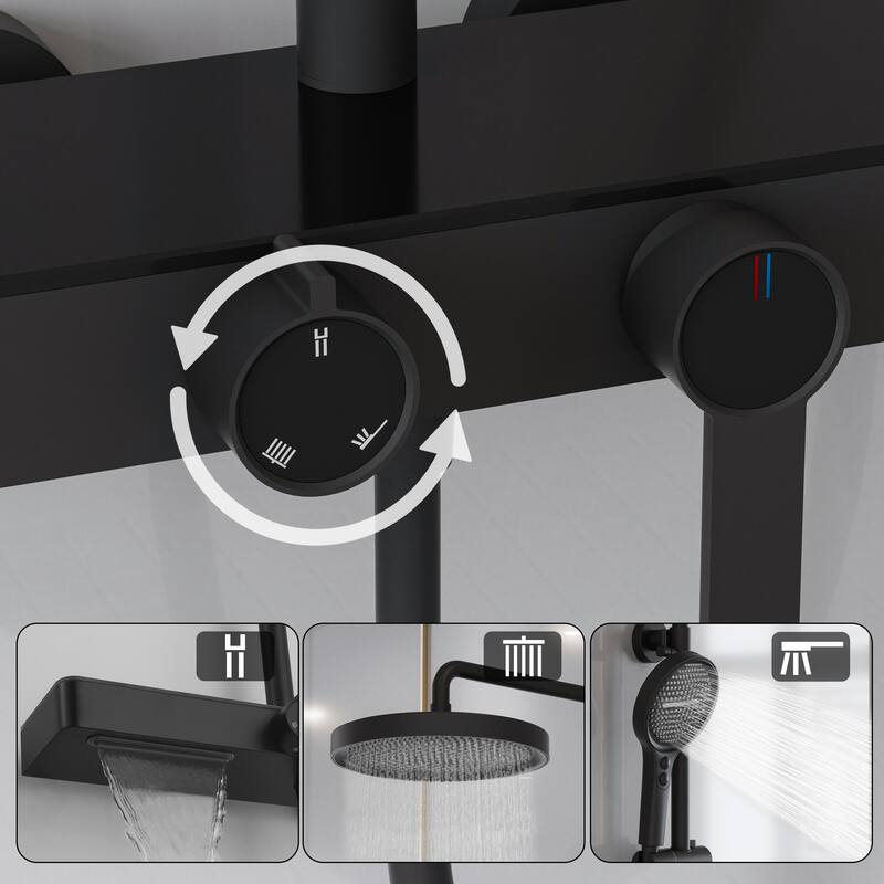 Modland 3-Function Wall Mount Shower System with Tub Spout 10.8" Rainfall Shower & Handheld Shower