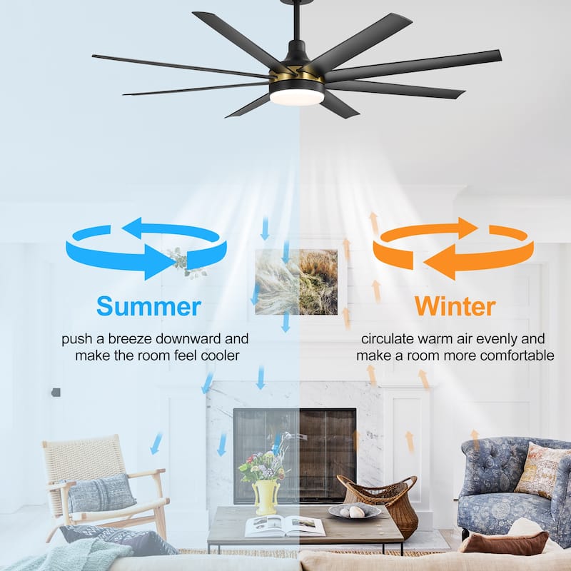 65 Inch Black Large Ceiling Fan with Light Remote(8-Blade)