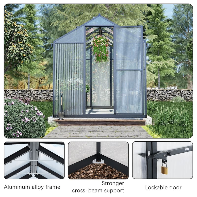 Aoodor 6' x 10' Walk-in Greenhouse with Roof Vent and Door lock