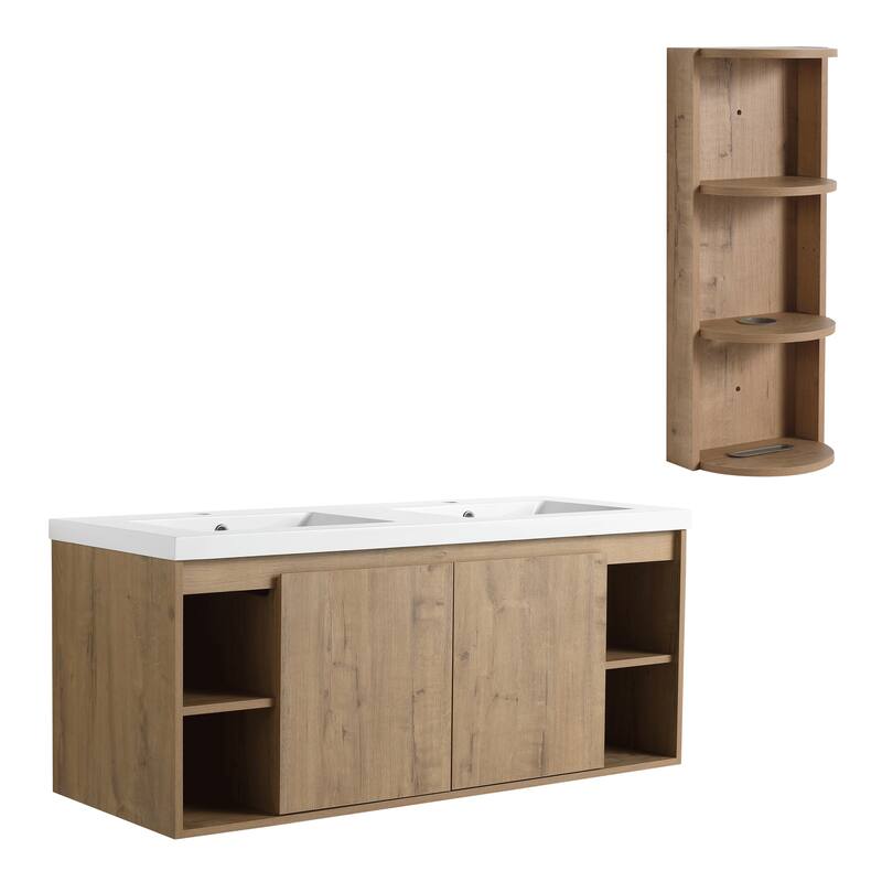48" Wall-Mounted Bathroom Vanity With Double Sink and Storage Rack, Soft Close Doors,Combination Cabinet