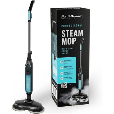 PurSteam ScrubMaster Steam Mop with Dual Scrubbing Head, LED Headlights, Adjustable Steam Control, Anti-Slip Swivel Head