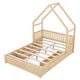 preview thumbnail 12 of 22, Queen Wood House Bed with Guardrails and 2-Storage Drawers, Natural