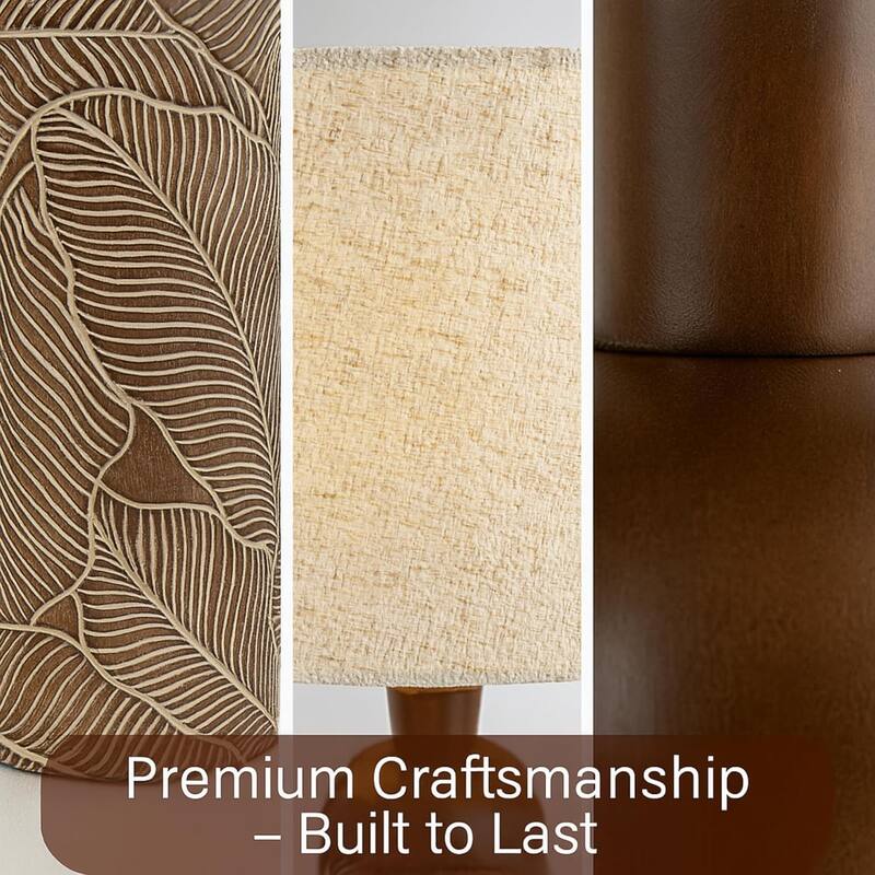 Brown 38 Inch Textured Resin Floor Lamp with Neutral Linen Drum Light