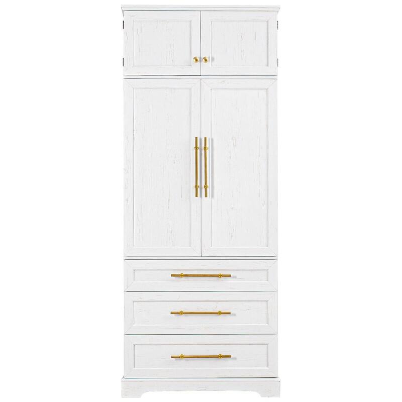 Farmhouse 78.2" Kitchen Pantry Cabinet with 4 Doors, 3 Adjustable Shelves and 3 Drawers