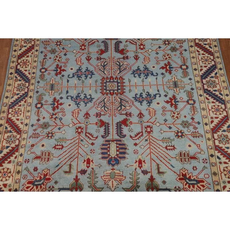 Light Blue Heriz Serapi Indian Area Rug Hand-Knotted Wool Carpet - 7'9" x 9'9"