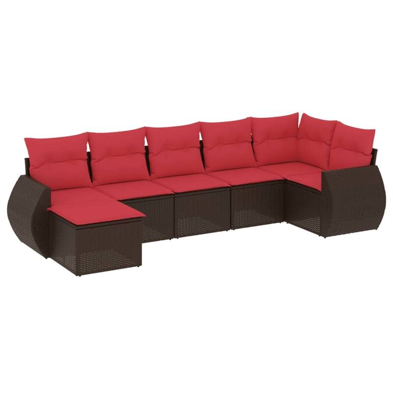vidaXL 7/8 Piece Patio Sofa Set with Cushions Gray/Brown/Black Poly Rattan - 24.4" x 24.4" x 27.2"