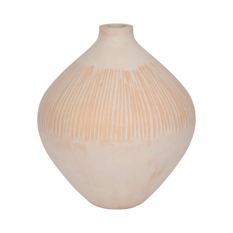Glass Small Modern Textured Ribbed Vase - Ivory