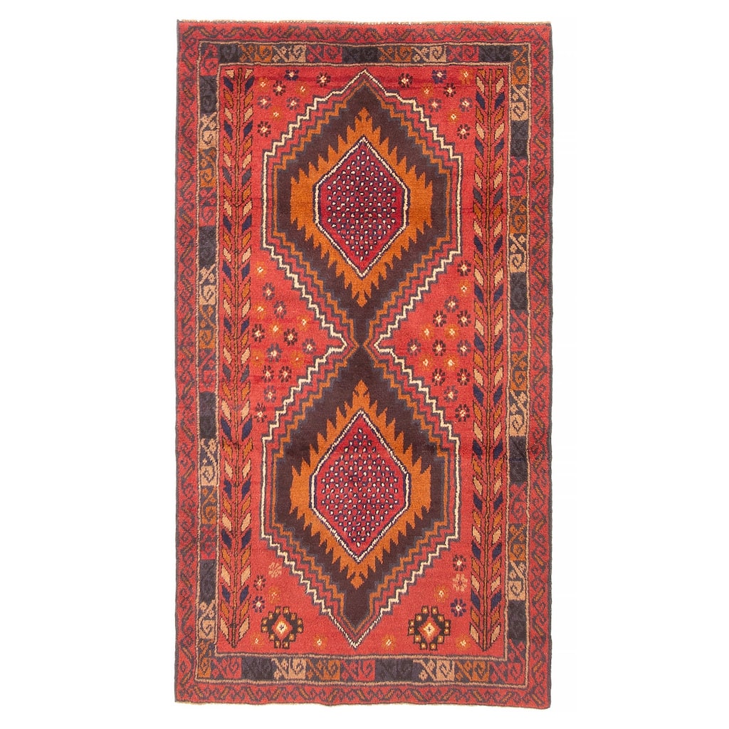 ECARPETGALLERY Hand-knotted Baluch Red Wool Rug - 3'7 x 6'7