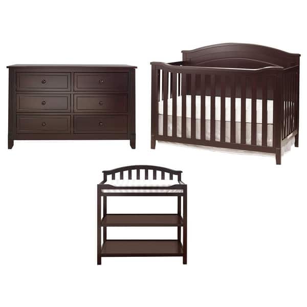 slide 2 of 11, 3 Piece Crib Changing Station 6 Drawer Dresser Nursery Furniture Set Espresso