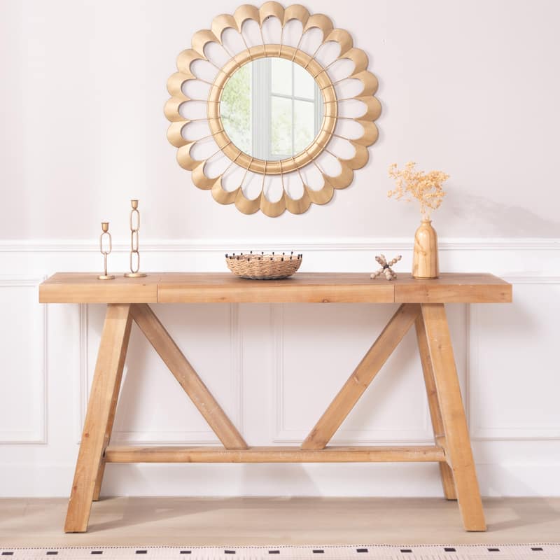 58.5" Farmhouse A- frame Wood Console Table, Spacious Surface - Natural